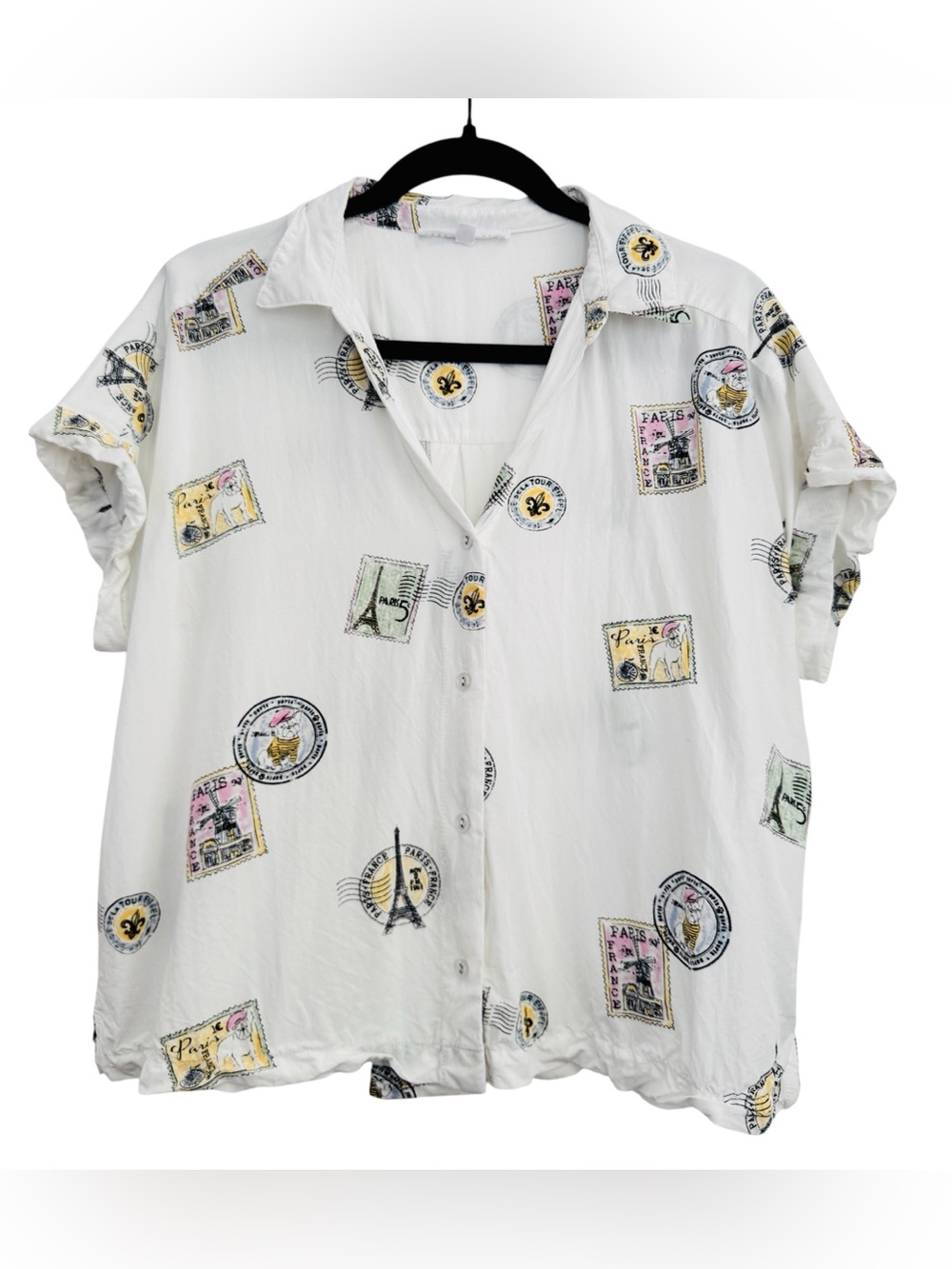 Jane & Delancey Oversized Parisian Theme Blouse, Size Large